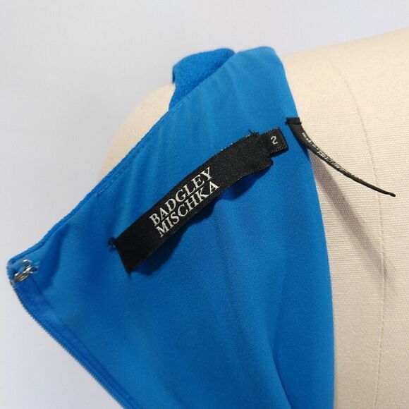 Badgley Mischka Royal Blue Sheath Dress Size 2 Crepe Sleeveless V Neck Classic - Picture 6 of 7